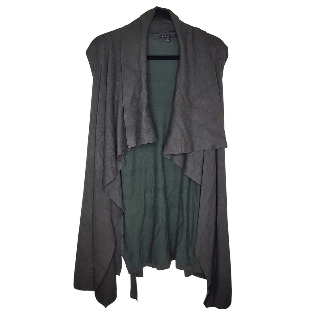 Staccato Women's Gray Sleeveless Tie Waist Open Front Mid-Length Vest Size M